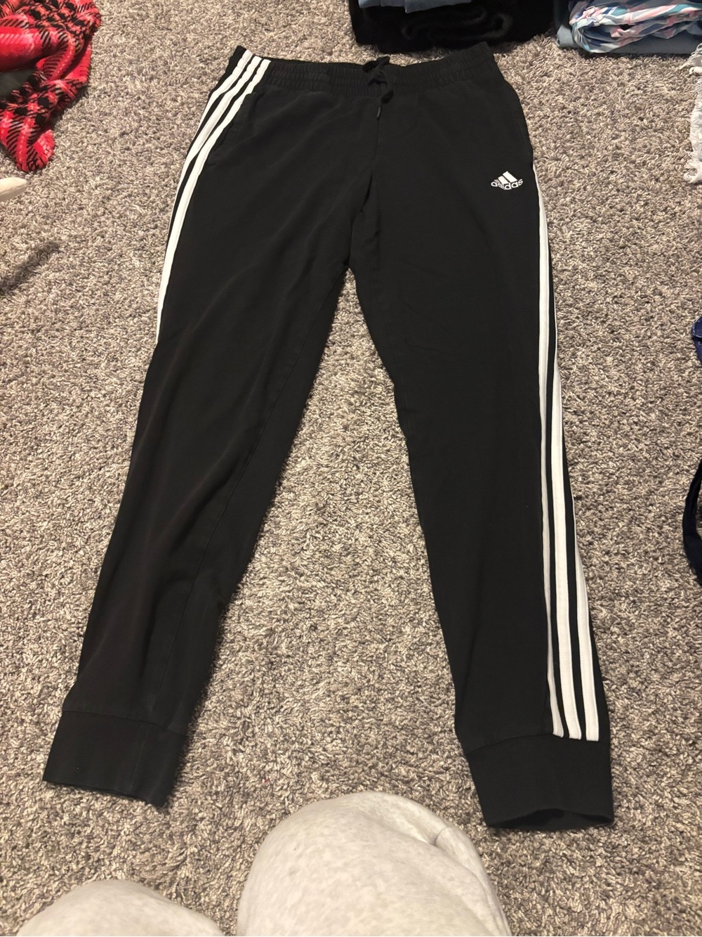 adidas Black Athletic Track Pants with White Stripes